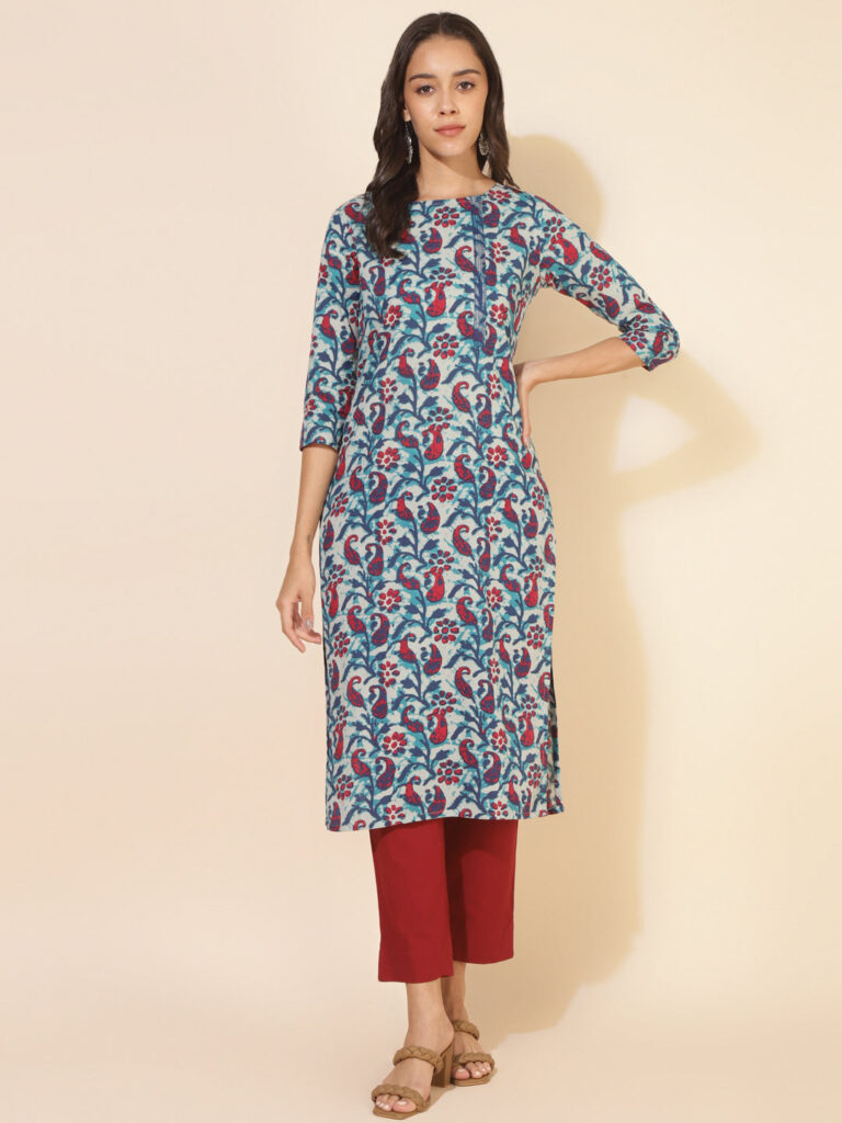 Multicolour Cotton Paisley Regular Kurta
