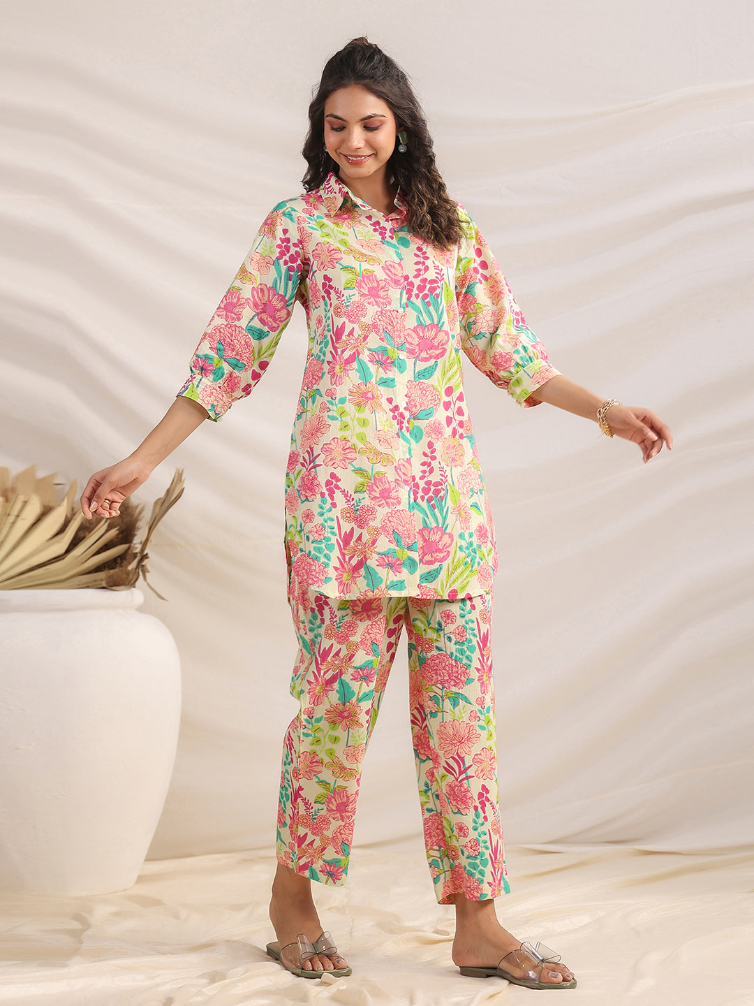 MULTICOLOUR COTTON FLORAL REGULAR CO-ORD SET
