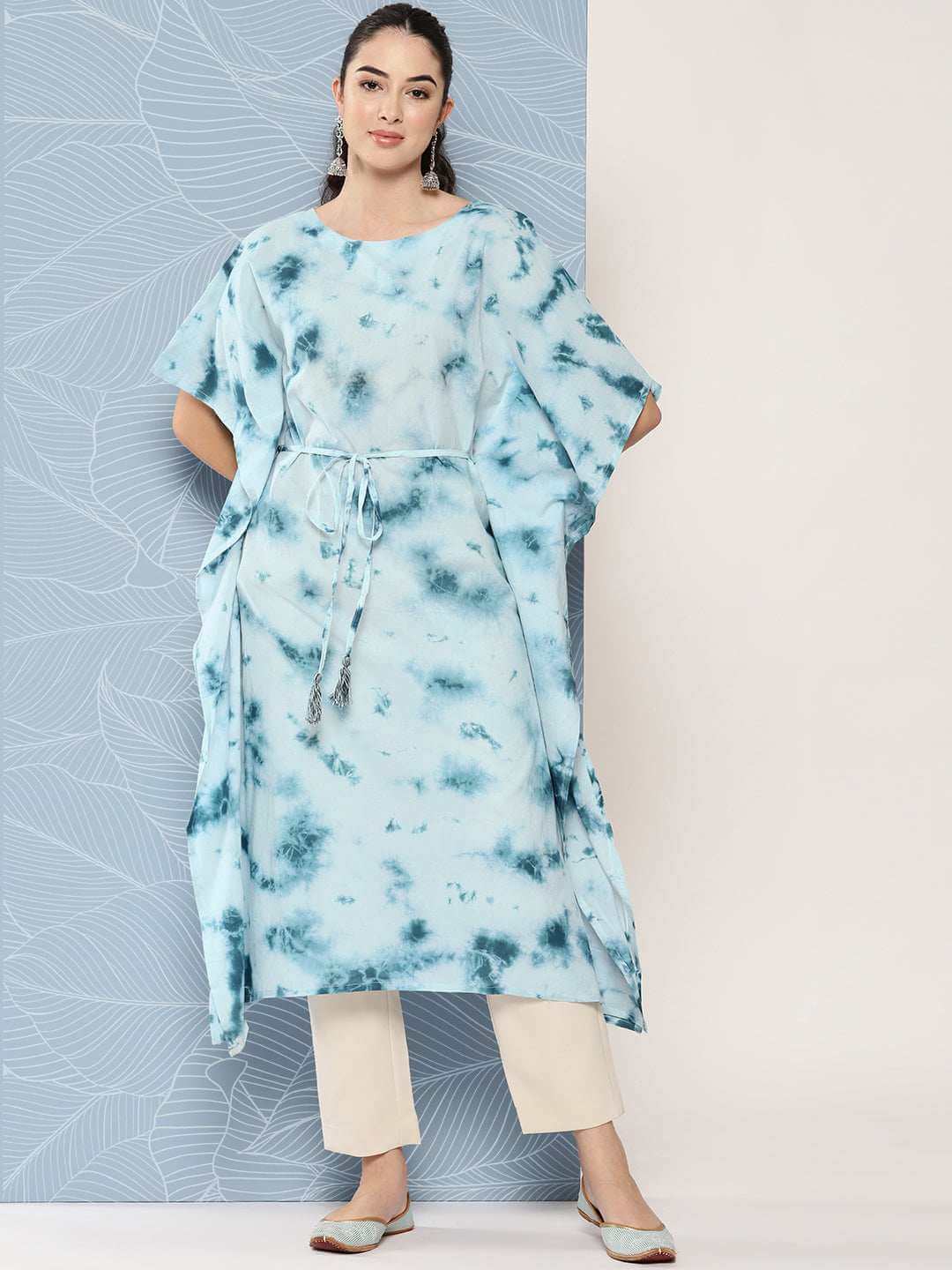 SKY BLUE COTTON TIE-DYE KAFTAN KURTA 