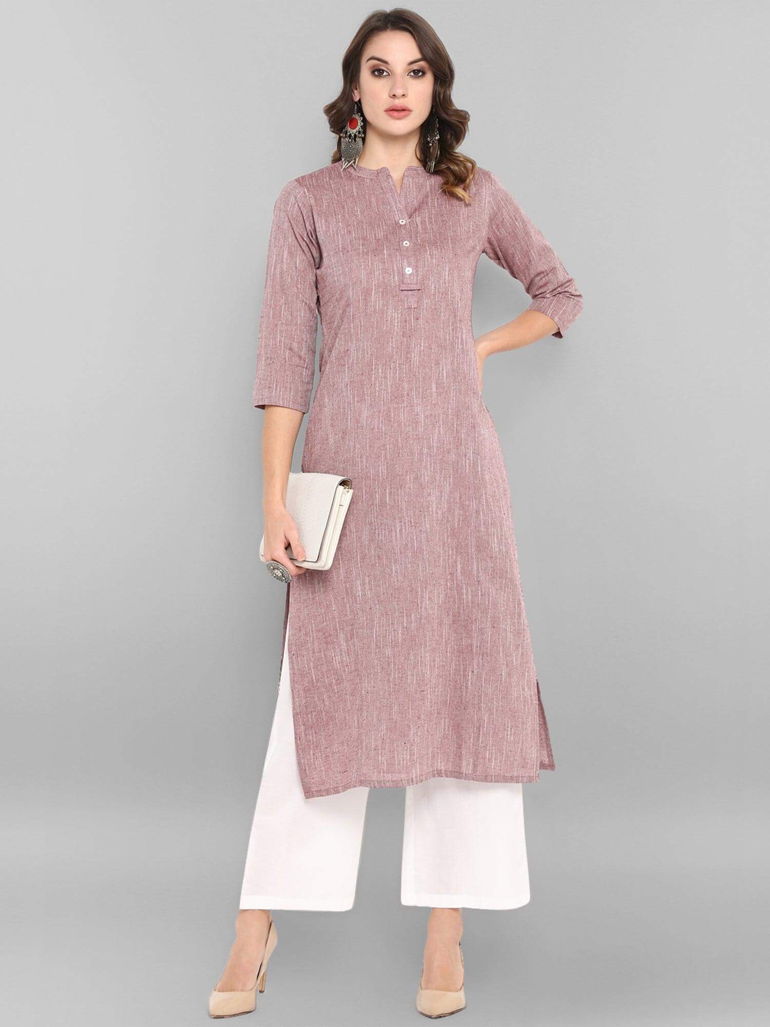 MAUVE COTTON SOLID STRAIGHT KURTA 