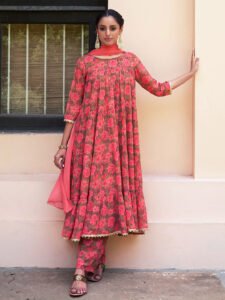 OLIVE GEORGETTE KURTA PALAZZO SET WITH DUPATTA
